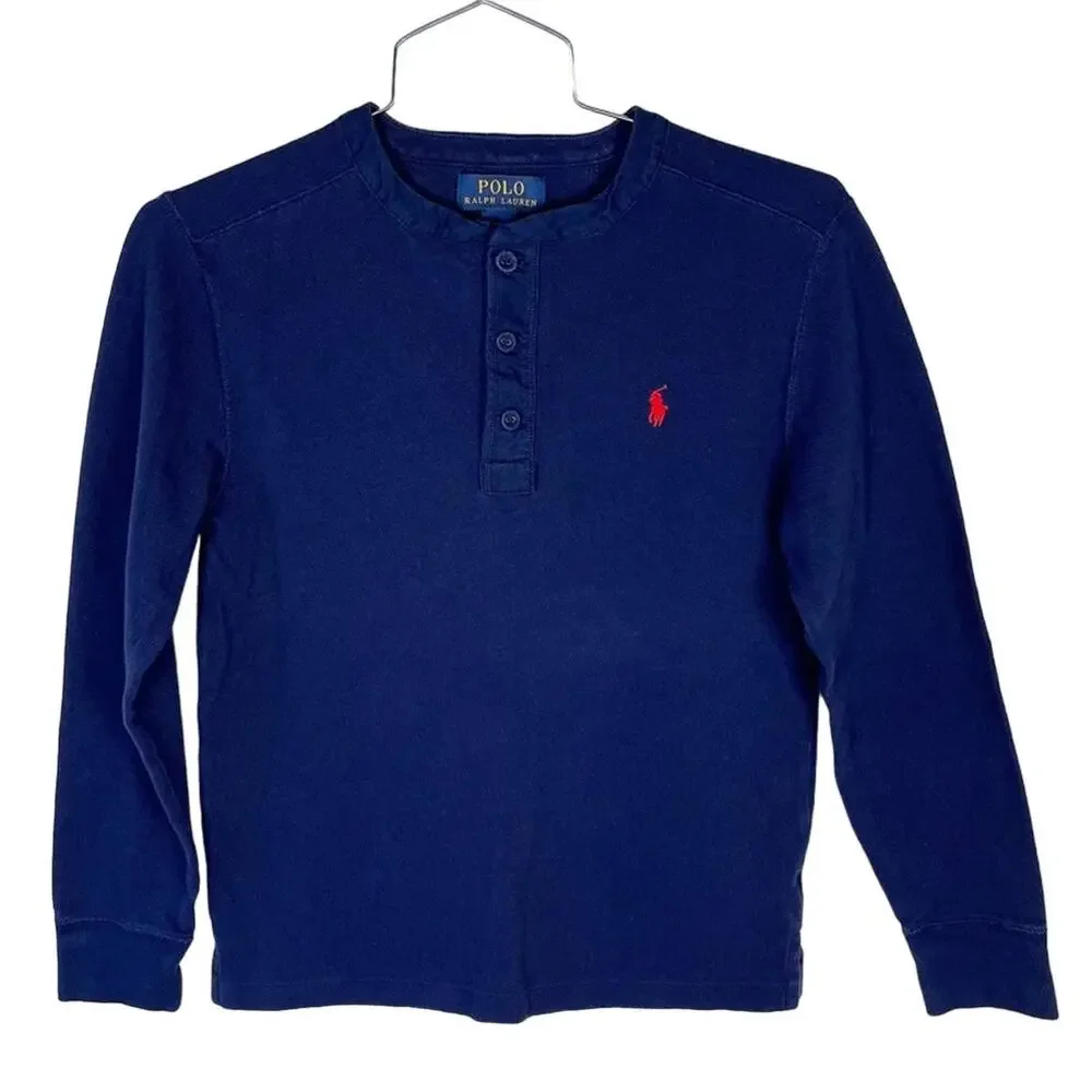 POLO‎ BY RALPH LAUREN | Navy Blue 100% Cotton Jersey Long Sleeve Shirt | Boys